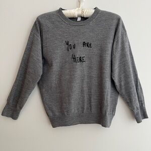 J. CREW 100% Merino Wool 3/4 Sleeve Embroidered Spell Out "You Are Here" Casual